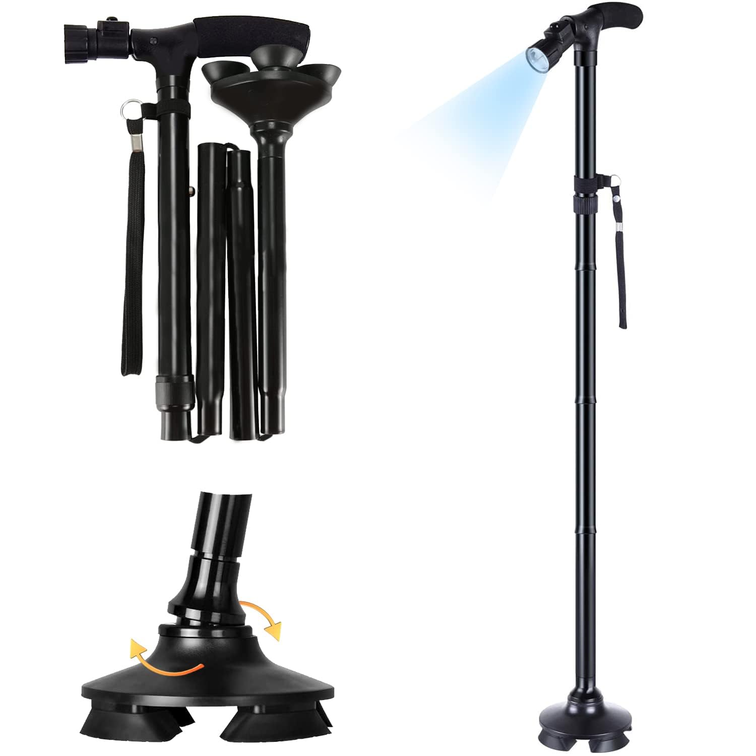 Walking Cane for Men Women: Ohuhu Walking Canes with LED Light Folding Walking Stick Adjustable Free Standing Canes with Wrist Strap Travel Bag for Seniors Adults-image-44