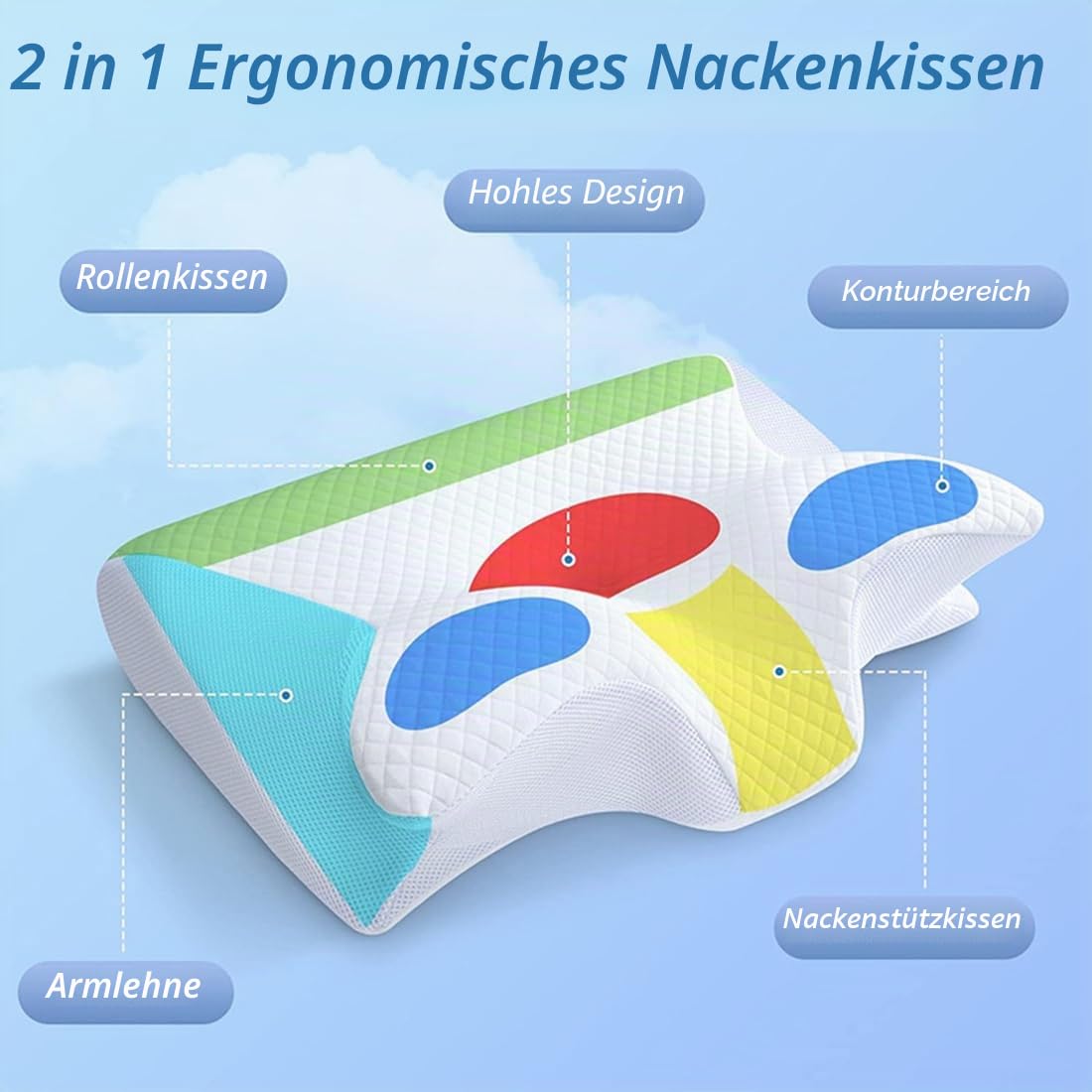 Das Original Dreamsleepz Kissen, 2-in-1 Ergonomisches Kopfkissen, Nackenkissen Kopfkissen für Lindert Nacken und Schulterschmerzen, Orthopädisches Kissen für Seiten, Rücken und Bauchschläfer (Grau)