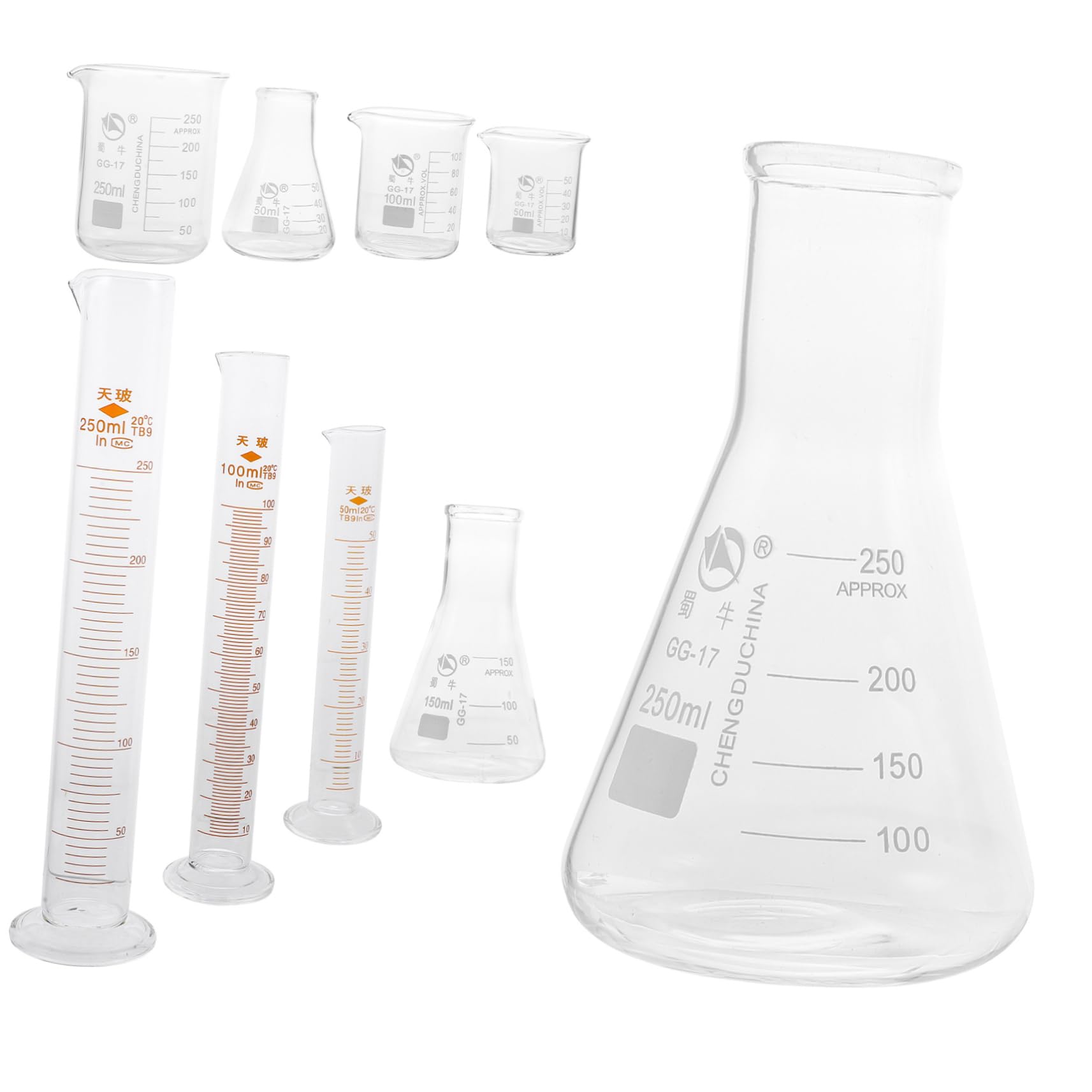 Alipis Lab Glassware Set Test Tubes Measuring Cylinder Beakers Graduated Cups Conical Flask for Chemistry Experiments