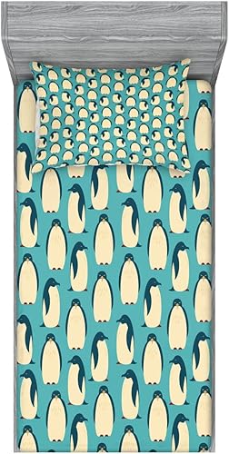 Miniatura 5 de Ambesonne Penguin - Juego de 2 sábanas bajeras y fundas de almohada, diseño de pájaros de poste ártico, 4 piezas de decoración de cama, el paquete