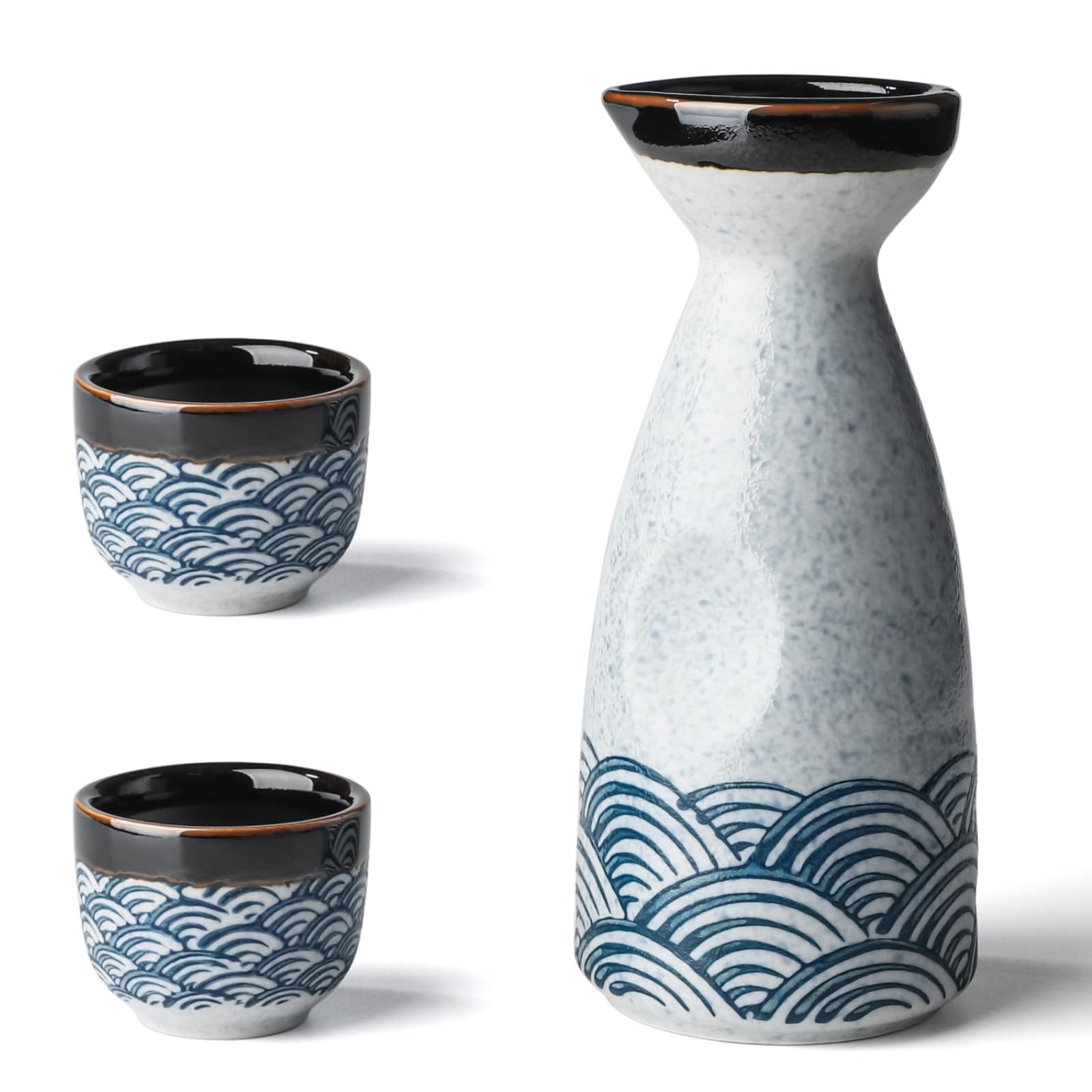 Japanese Sake Set Ceramic Pottery Tokkuri Ochoko Heat Resistant 9.5oz