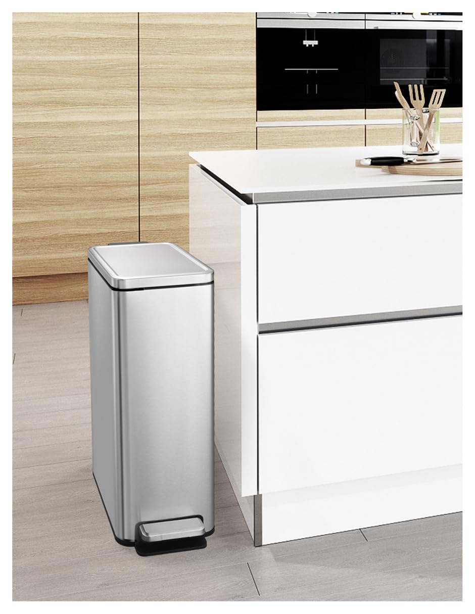 EKO Stella Slim Cubo de Basura Cocina 30L con Pedal y Tapa de Cierre Suave | Acero Inoxidable Antihuella | Papelera Moderna y Robusta | Gran Capacidad para Reciclaje