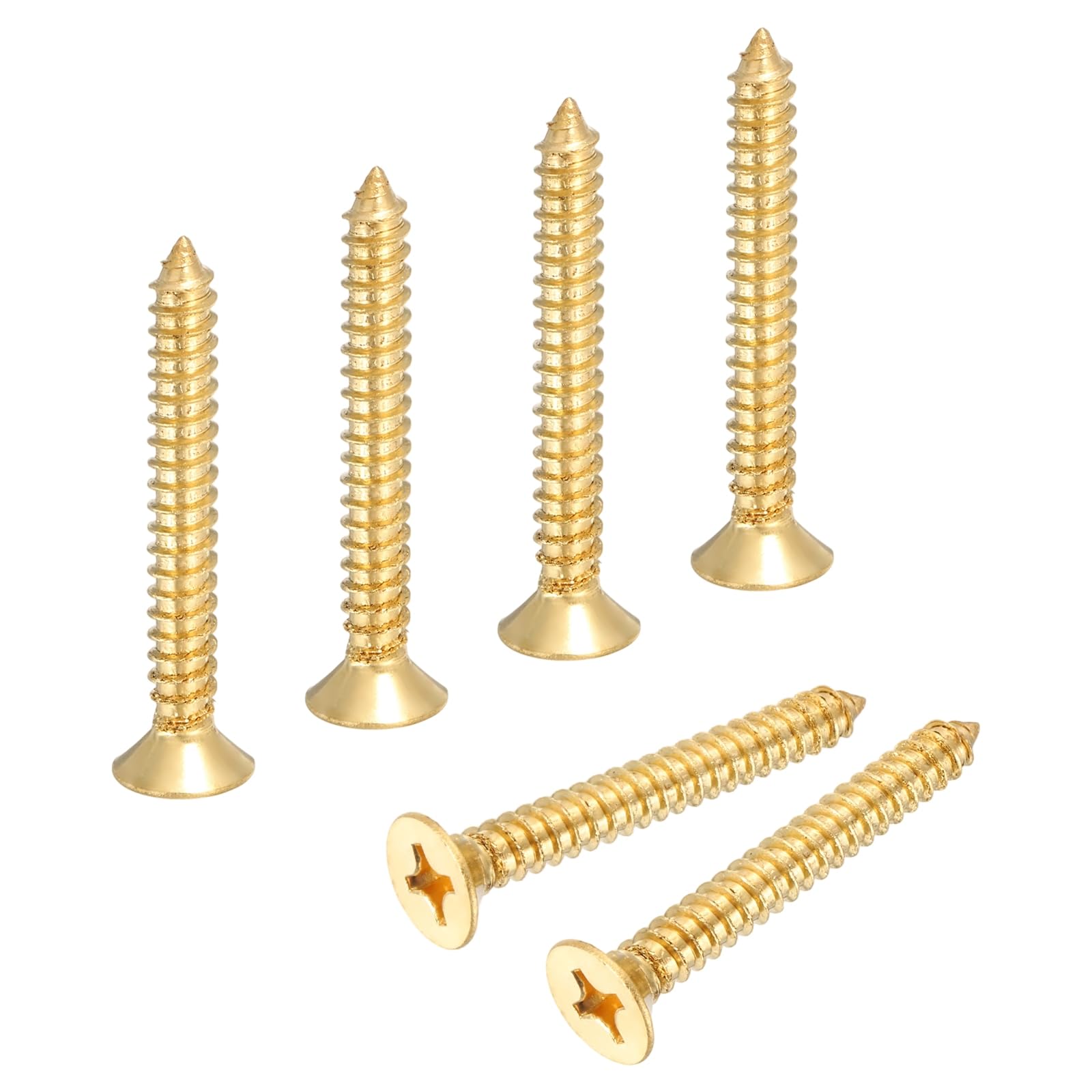 sourcing map Brass Phillips Wood Screws, M6 x 40mm Brass Phillips Flat Wood Screws Self-Tapping Furniture Connector for Door Hinges, Wood Crafts and DIY Projects,(Gold Tone, Pack of 6)