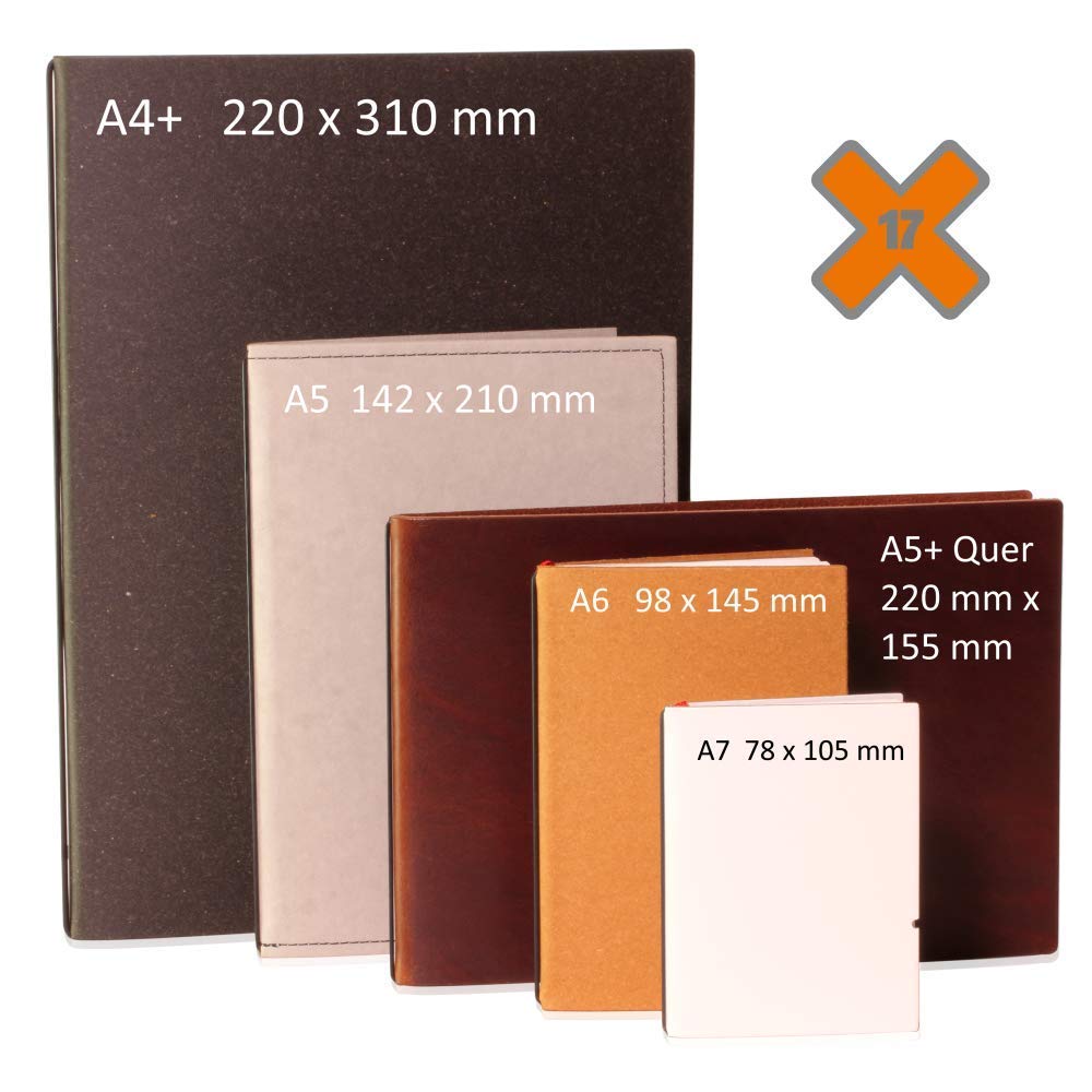 A4+, revolutionäres, nachhaltiges X17-Konzept für Notizbuch, Personal Organizer und Terminplaner/Hülle für 1 Heft! Belgisches Leder braun, brandy, Made in Germany, 17 Jahre Garantie*