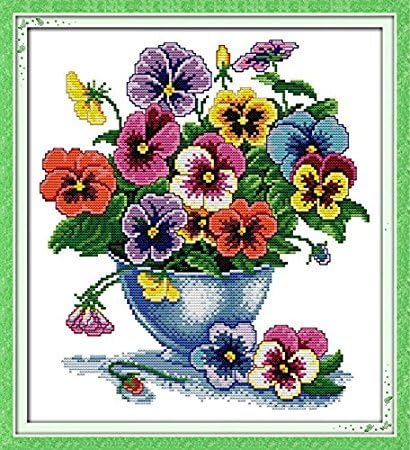 Stamped Cross Stitch Kits Six Color Flower 11 Count 41cm x 44cm DIY Needle Work for Home Decor