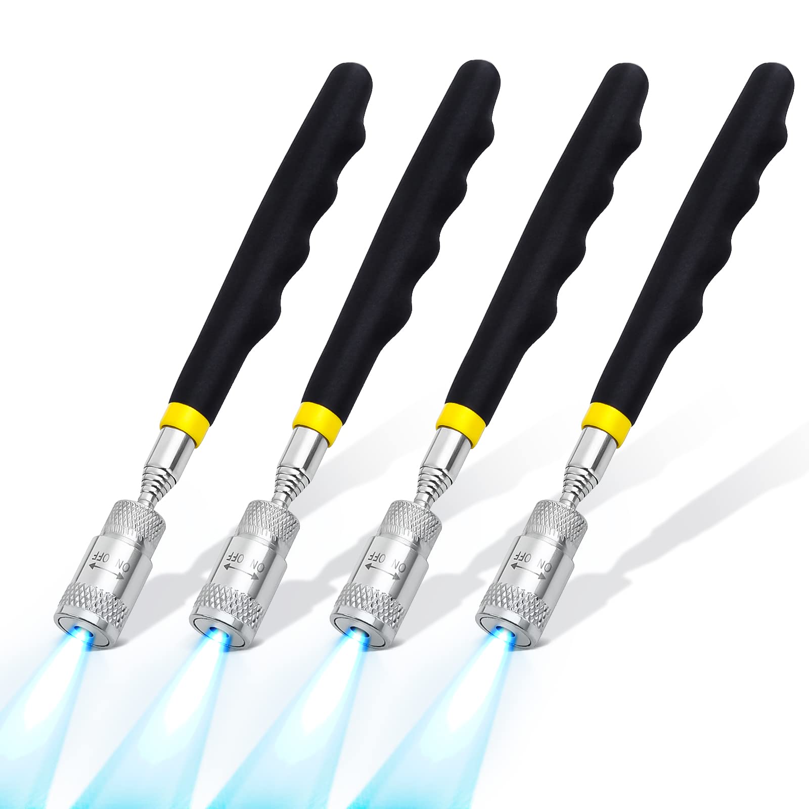4 Piece 8LBs Telescoping Magnetic Flashlight Pickup Tool with 3 LED Lights, Magnet Stick Rod Extendable 7.5" to 31" for Men, Birthday, Father's Day, Christmas Gift