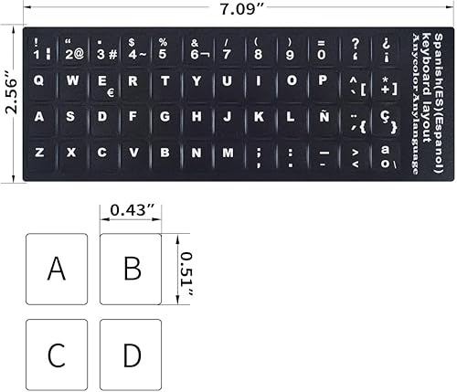 Vista 39 de Calcomanías de teclado inglés, paquete de 2 calcomanías de repuesto para teclado con fuente blanca sobre fondo negro, universales para computadora