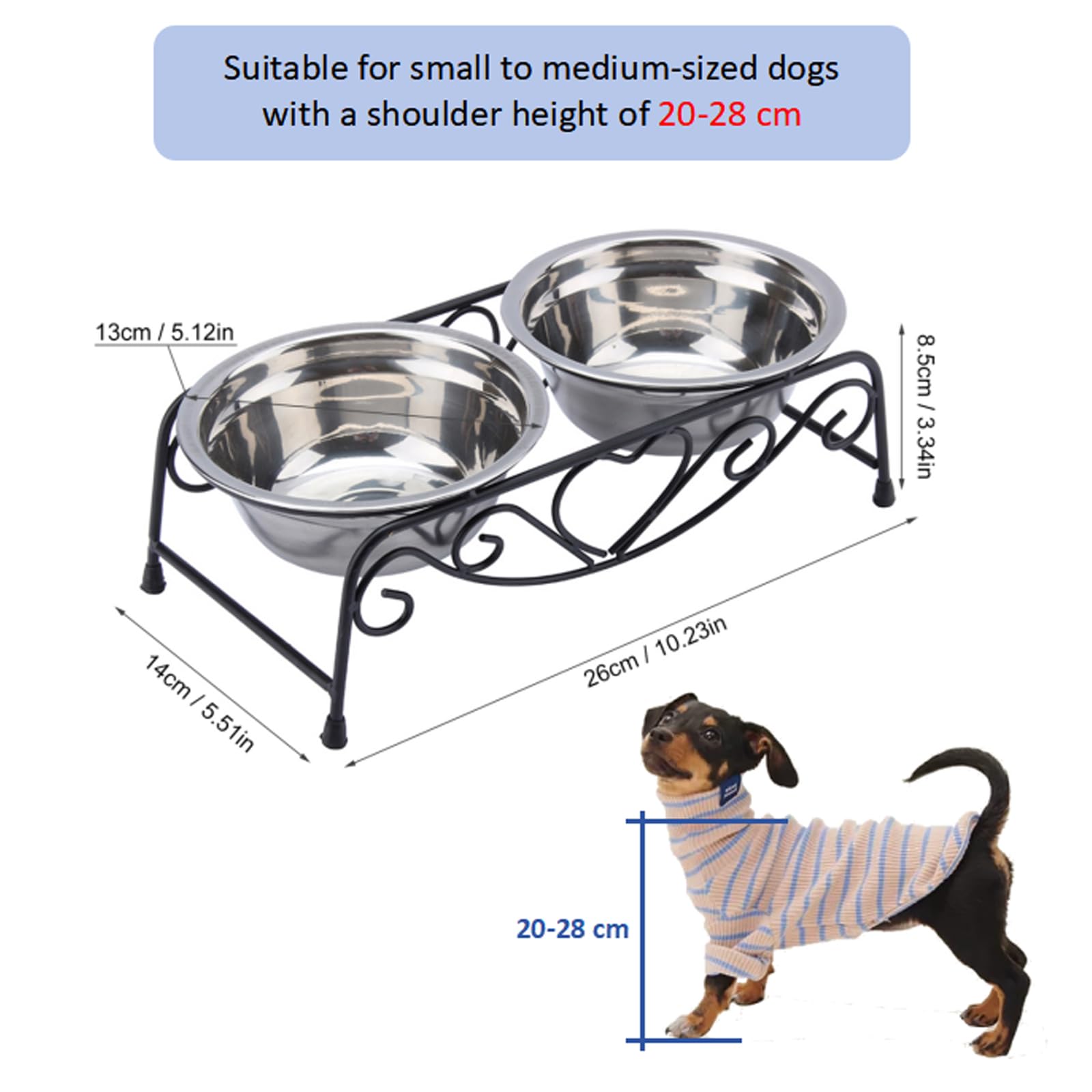 Double gamelle surélevée en acier inoxydable pour chiens de petite et moyenne taille, chats, chiots