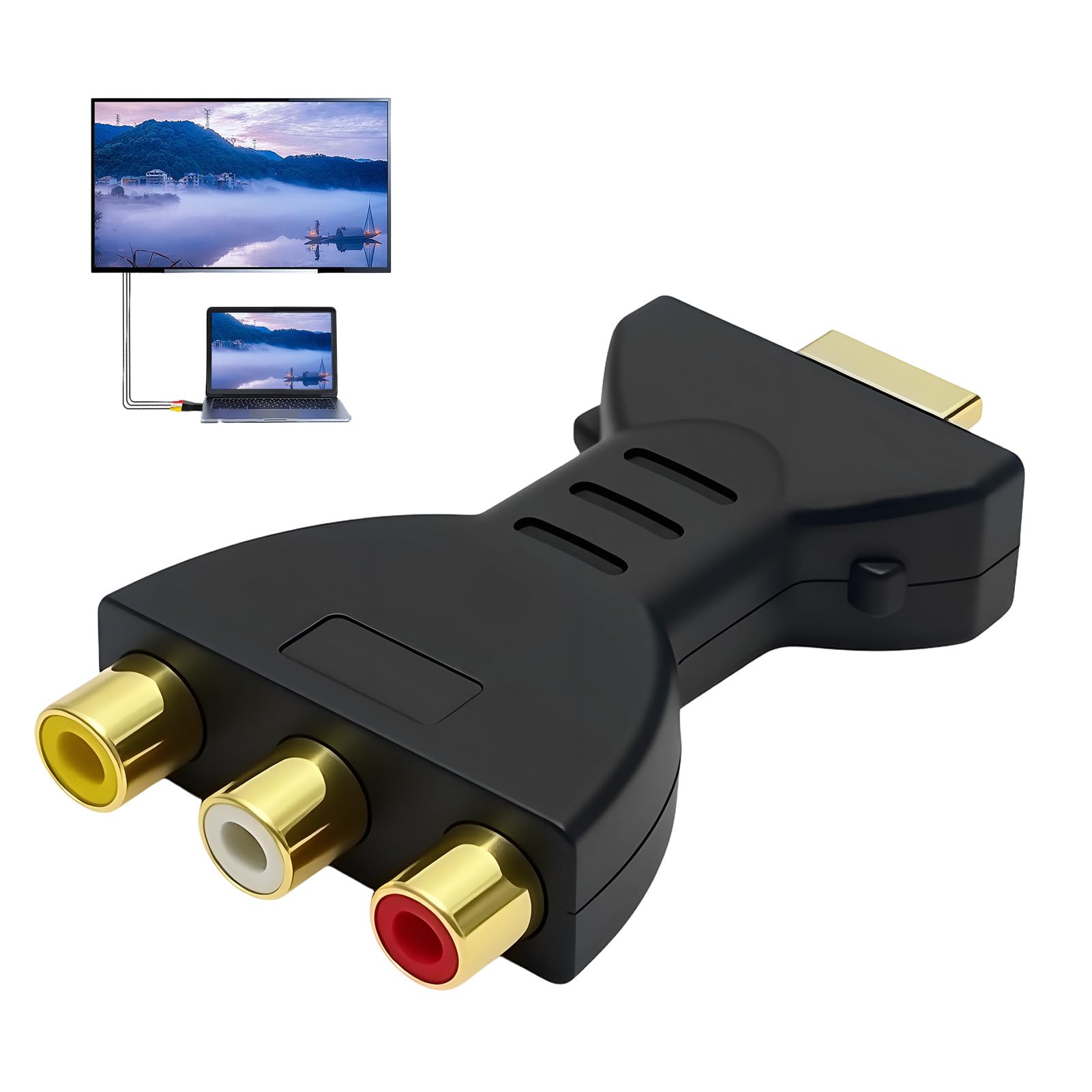 Adaptador HDM a RCA Convertidor HDM a AV Conector Audio Video Rojo Blanco Amarillo Convertidor Componentes Señal Digital para PC Laptops HDTV Monitores Proyectores Consolas Videojuegos Reproductores - 2