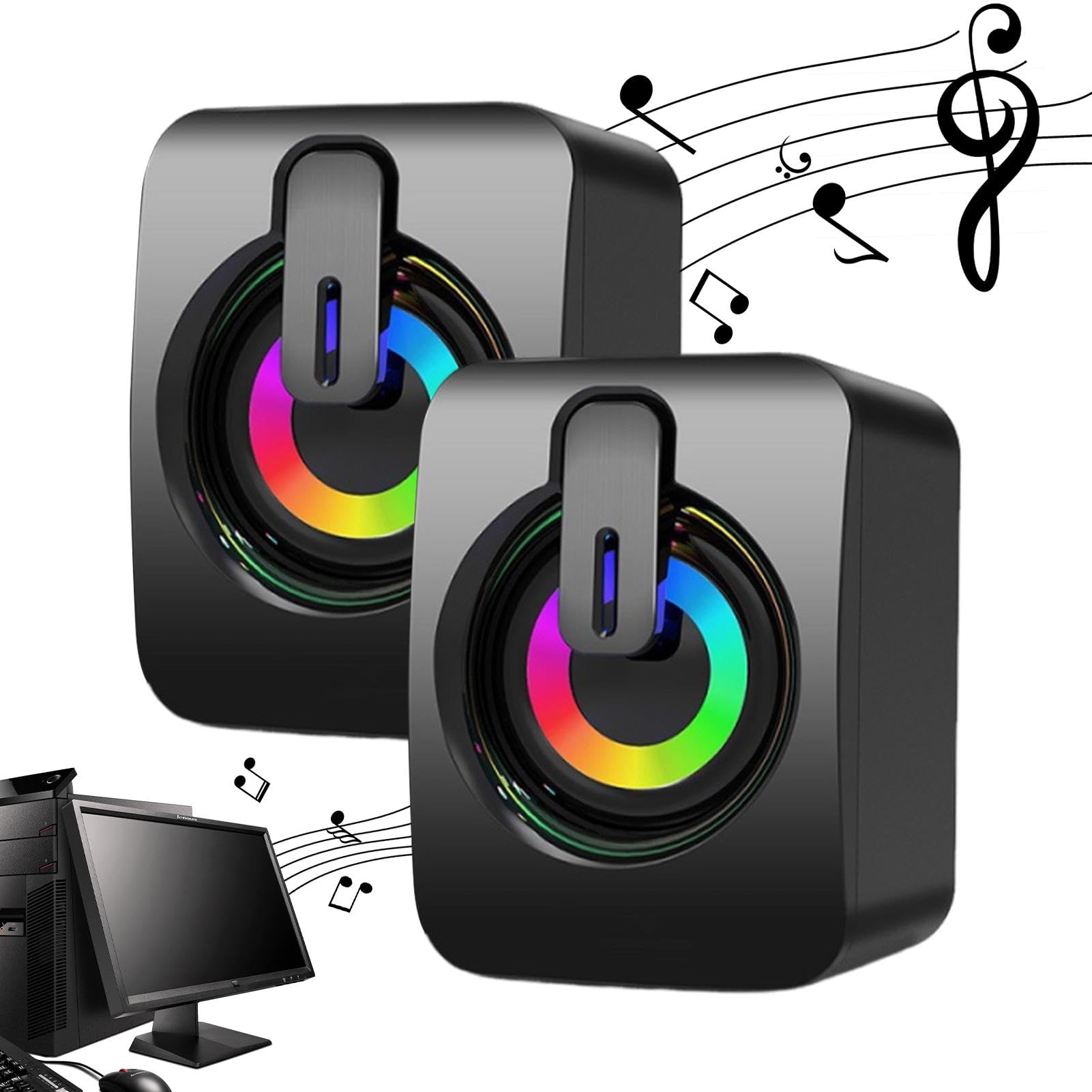 Genérico Altavoces con Cable de Escritorio, Altavoces para PC RGB con Cable,1 par de Altavoces con Cable de Escritorio para Ordenadores | Altavoces Plug and de Entretenimiento doméstico para Escritor