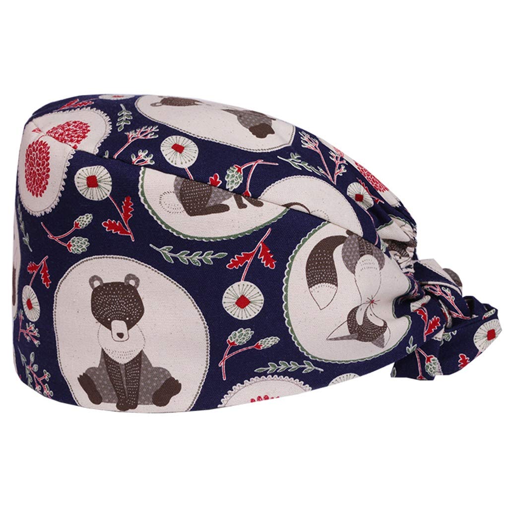 ZXWDIAAE XHW Oral Cotton Printing Women's Plastic Work Cap▏ Confinement Cap Gourd Cap Men▏ Gourd Cap lace up Sweat-Absorbent Towel