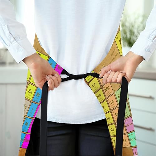 Miniatura 6 de Tabla periódica de los elementos delantal de química para hombres y mujeres con bolsillos, babero ajustable, resistente a las manchas de agua,