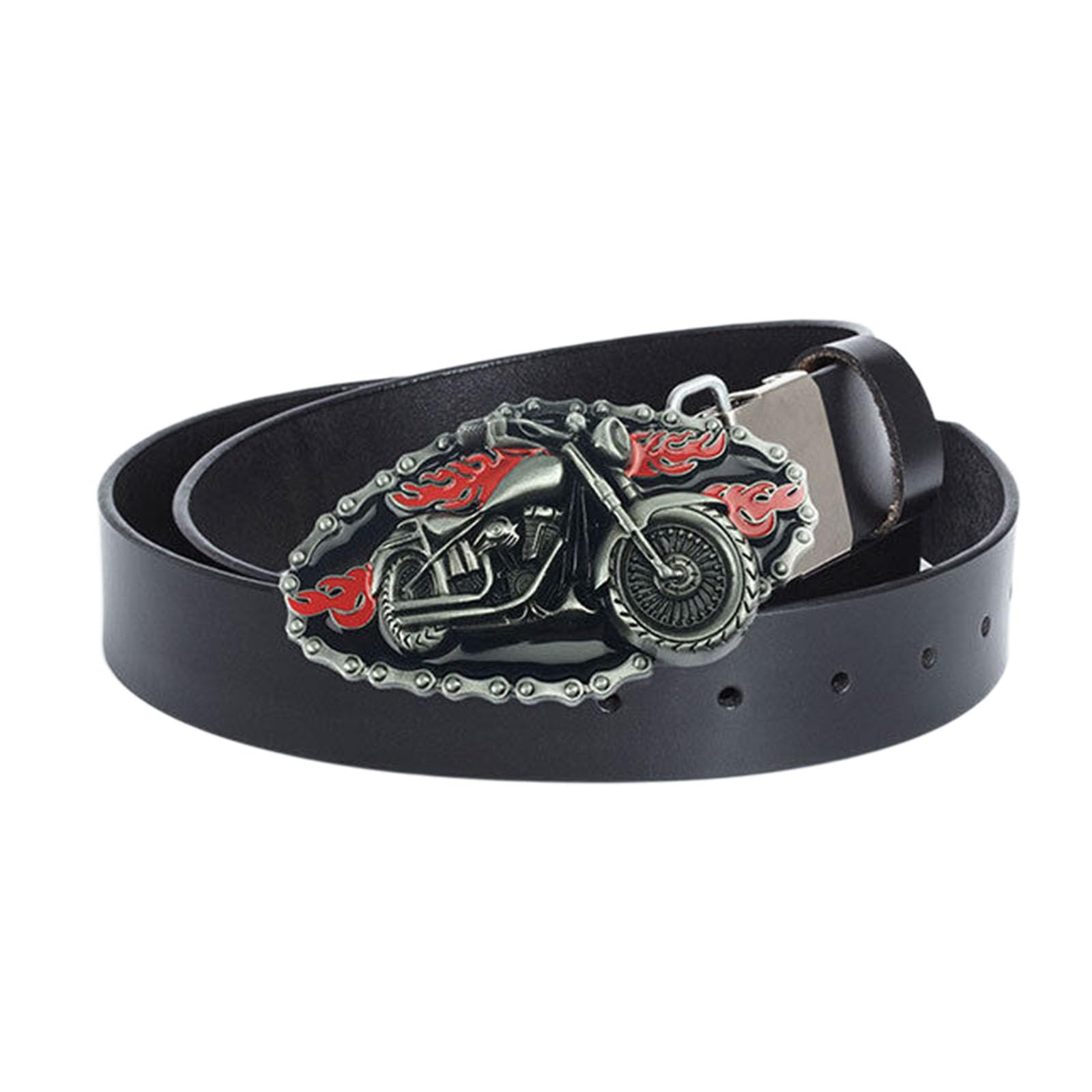 Jiary Unisex Black ,120Cm/47.3'',Men's Belts, Western Cowboy Leather Belt For Men With Motorcycle Pattern Alloy Buckle Head Punk Belt