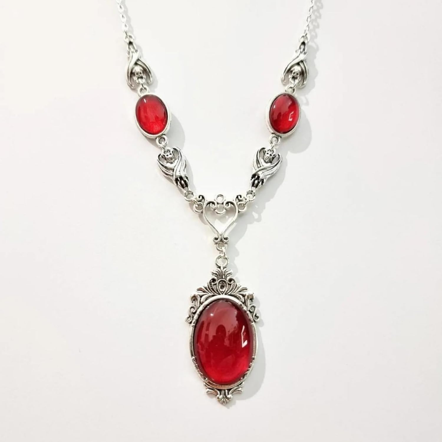 Gothic Vampire Necklace Vintage Stardust Crystal Cameo Pendant Necklace Punk Style Vampire Pendant Oval Necklace Satanic Demon Red Pendant Necklace Jewelry - Image 2