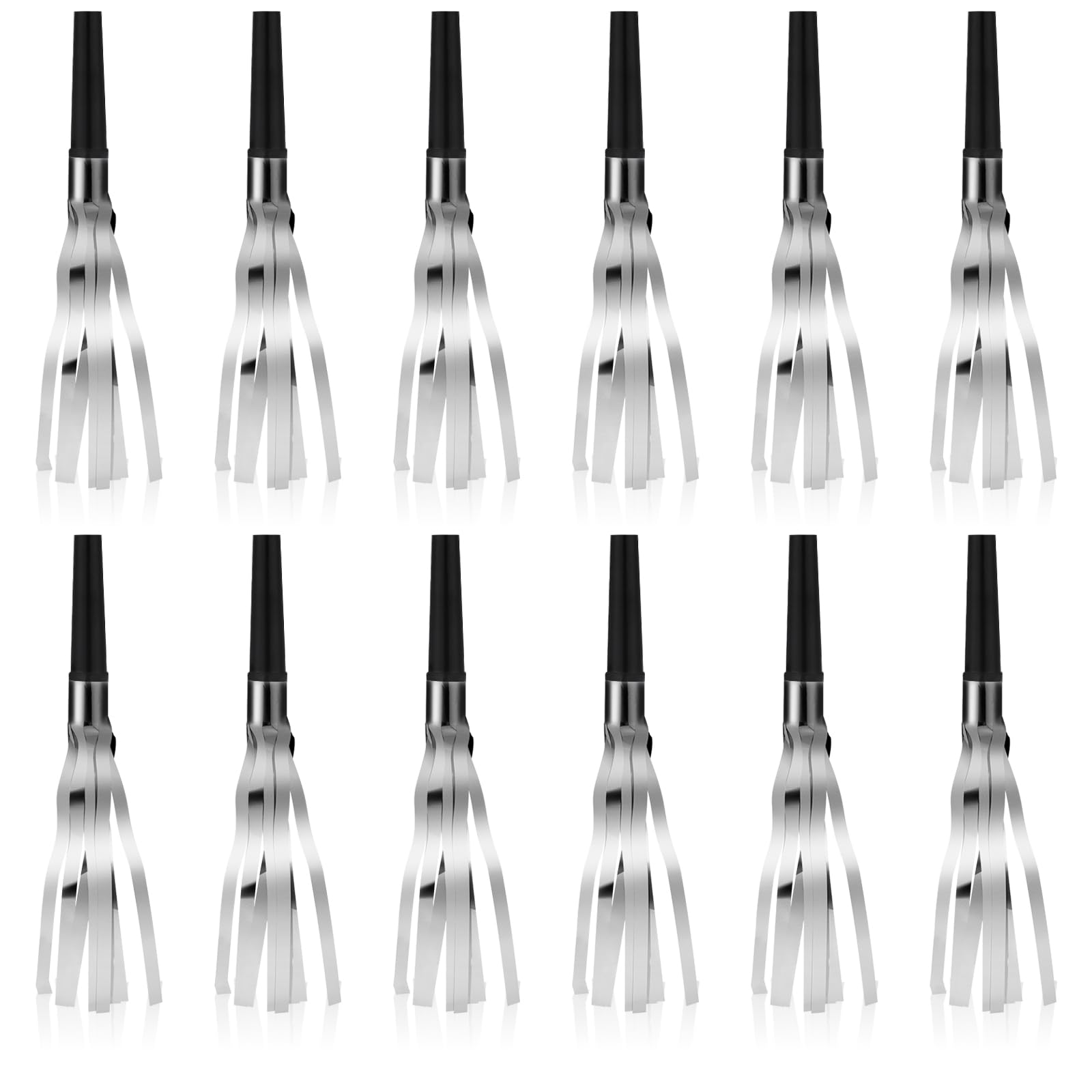24Pcs Noise Makers Glitter Metallic Fringed Noise Maker Noise Makers Party Favors Supplies Party Horns Party Blowers,Musical Blowouts Whistle for Adults, Birthday Party, Sports(Silver)