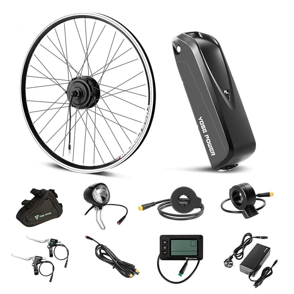 YOSE POWER Ebike Kit 36V250W 28 "kit de Conversion de moyeu pour vélo électrique Avant avec Batterie Hailong 36V 18Ah DIY e-Bike LCD
