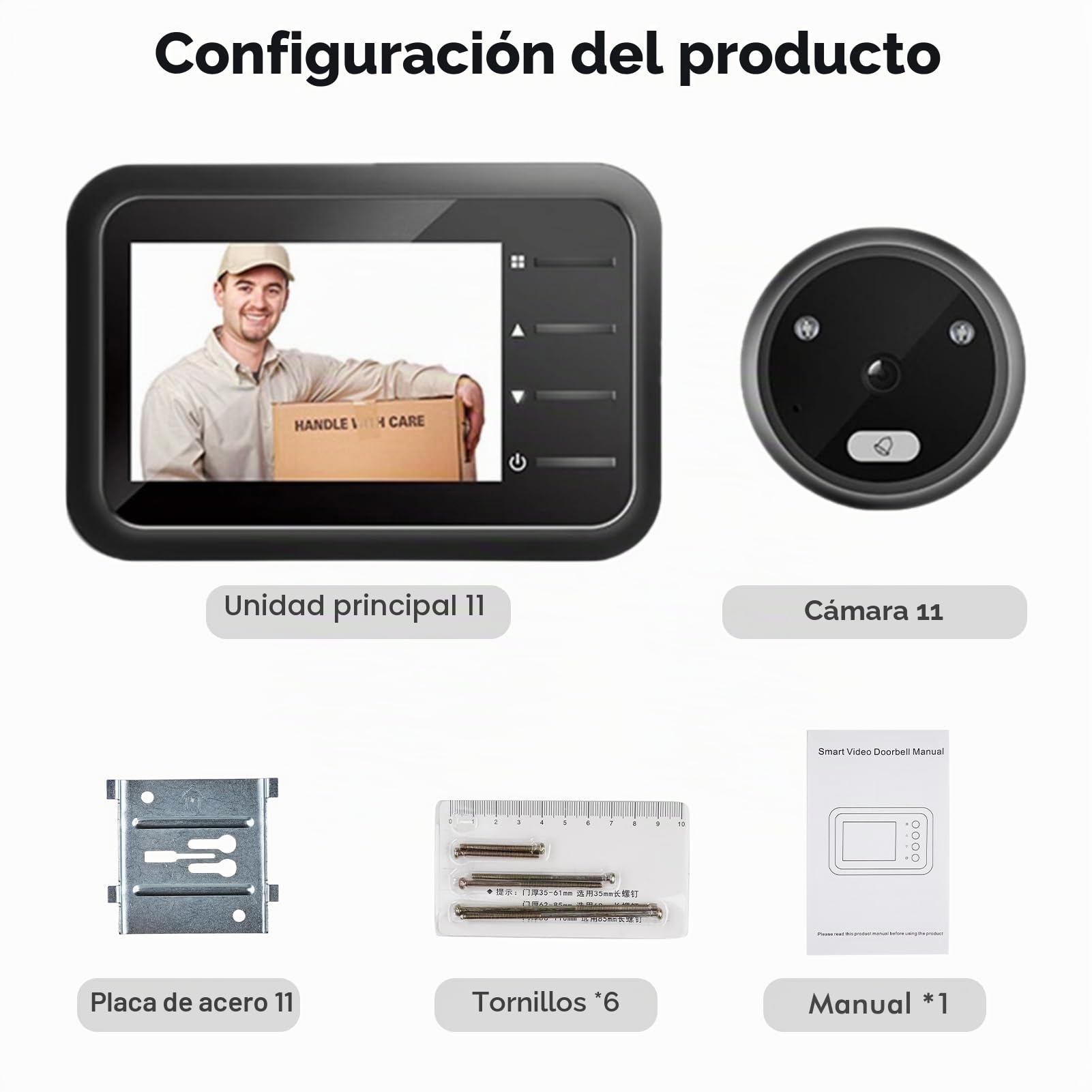 Mirilla inteligente de 2,4 pulgadas con cámara y timbre, gran angular de 120°, visión nocturna por infrarrojos, imagen HD de 0,3 MP, grabación automática, 32 GB de memoria, para puertas de 35