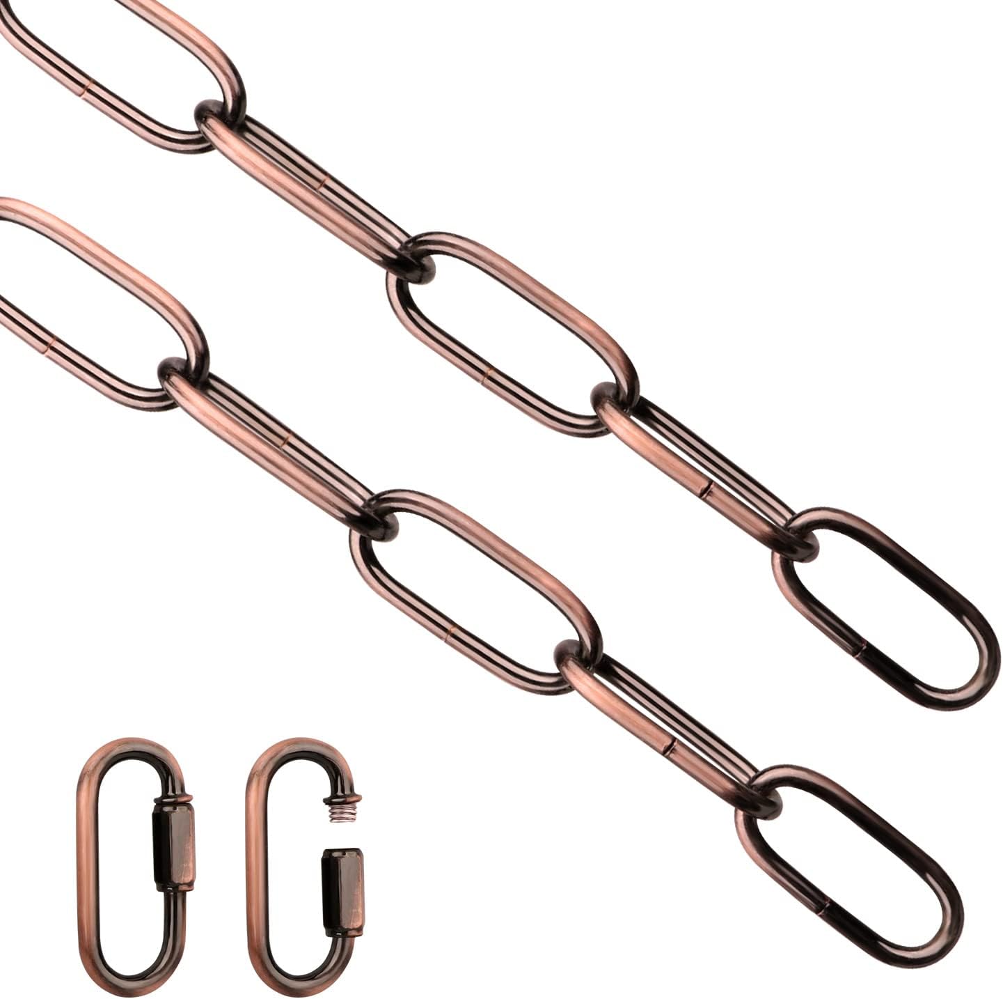 Helunsi Lighting Chain, 6 Feet Red Bronze Light Fixture Chain, Metal Chandelier Chain Extension with Connection Link Lock, Heavy Duty Hanging Chain Lamp Fixture Pendant Ceiling Decorative Kit - 6'