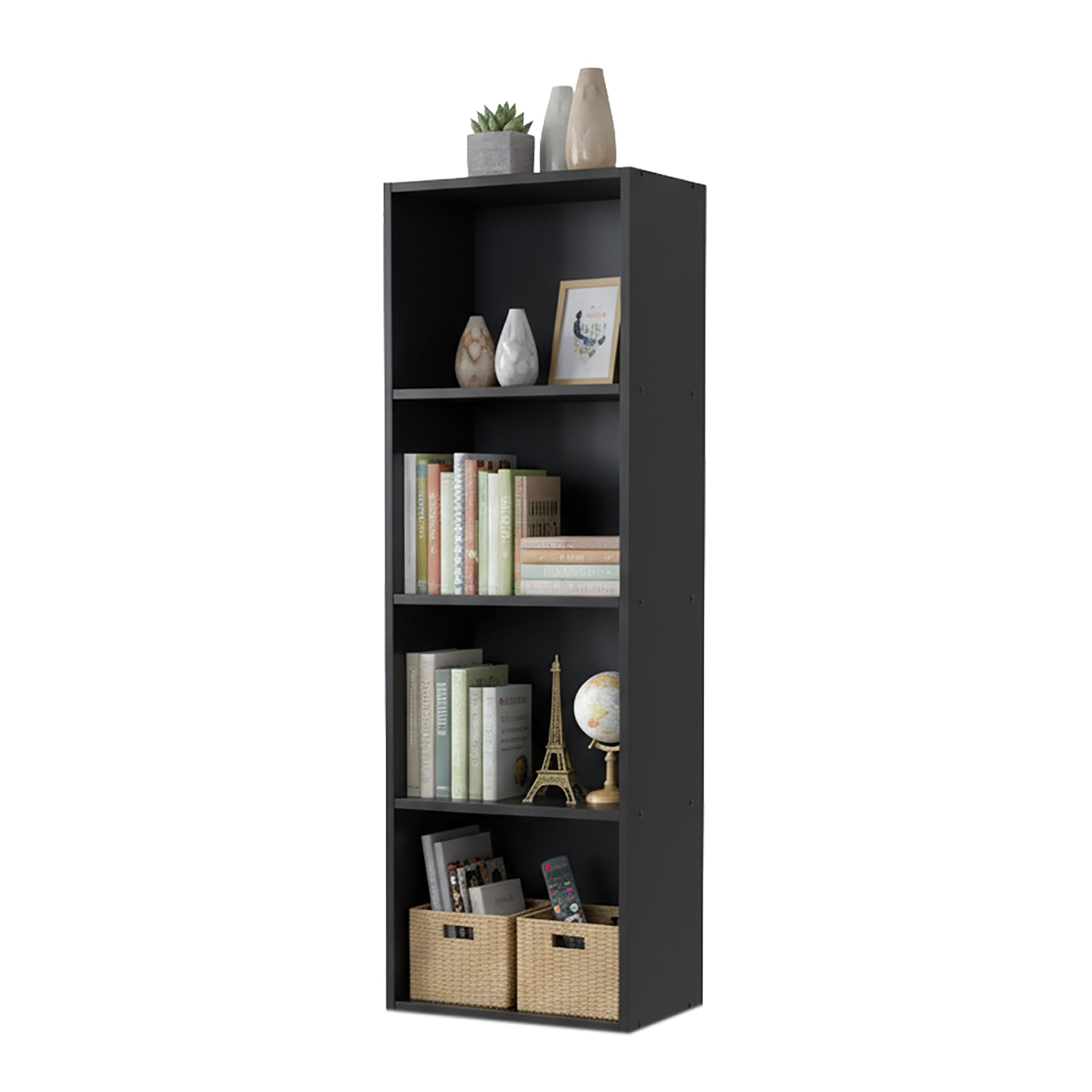 Relaxdays Libreria, HxLxP: 106 x 32 x 24 cm, 4 Scomparti, a cubi, Nero, Librerie per Soggiorno