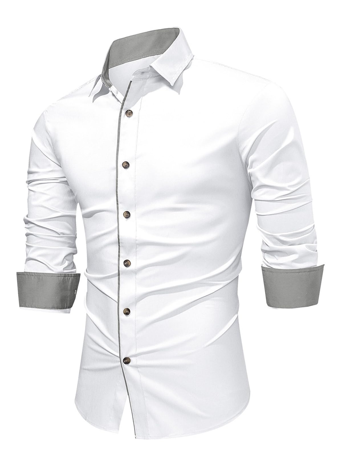 APOONABA Camisas Hombre Manga Larga Coton Camisa Formales Business Camisas Casual Western Color Sólido Shirts Regular Fit