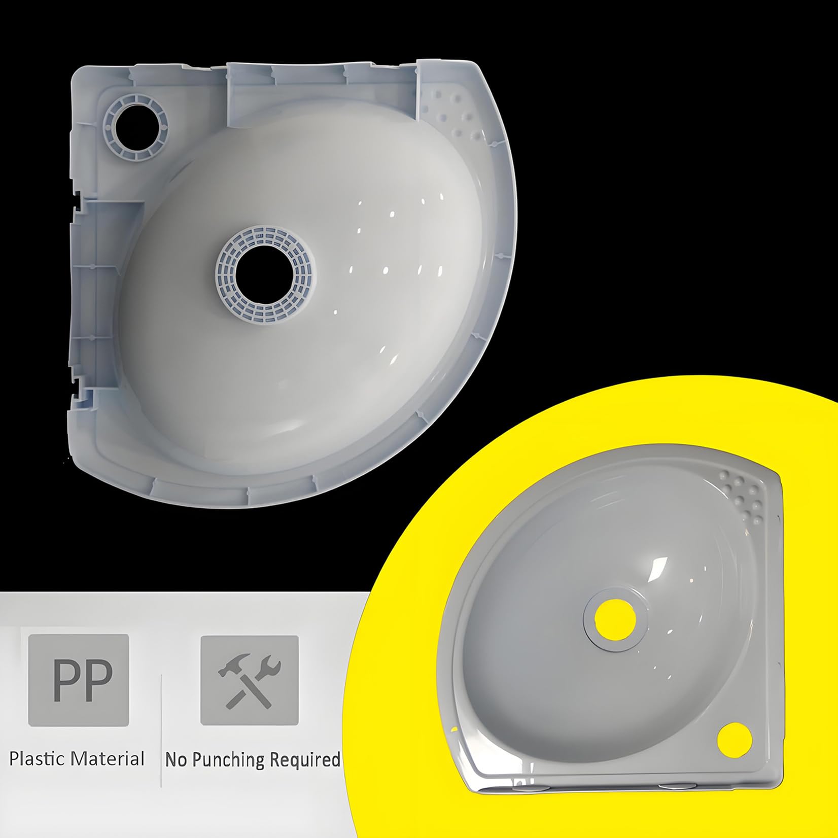 Lavandini Bagno Montaggio Parete Lavandini Angolari Triangolare Senza Foratura Mini Lavabo Plastica da Bagno Con Rubinetto E Accessori Di Scarico,lavello per bagno,Camper, Barca,Wc