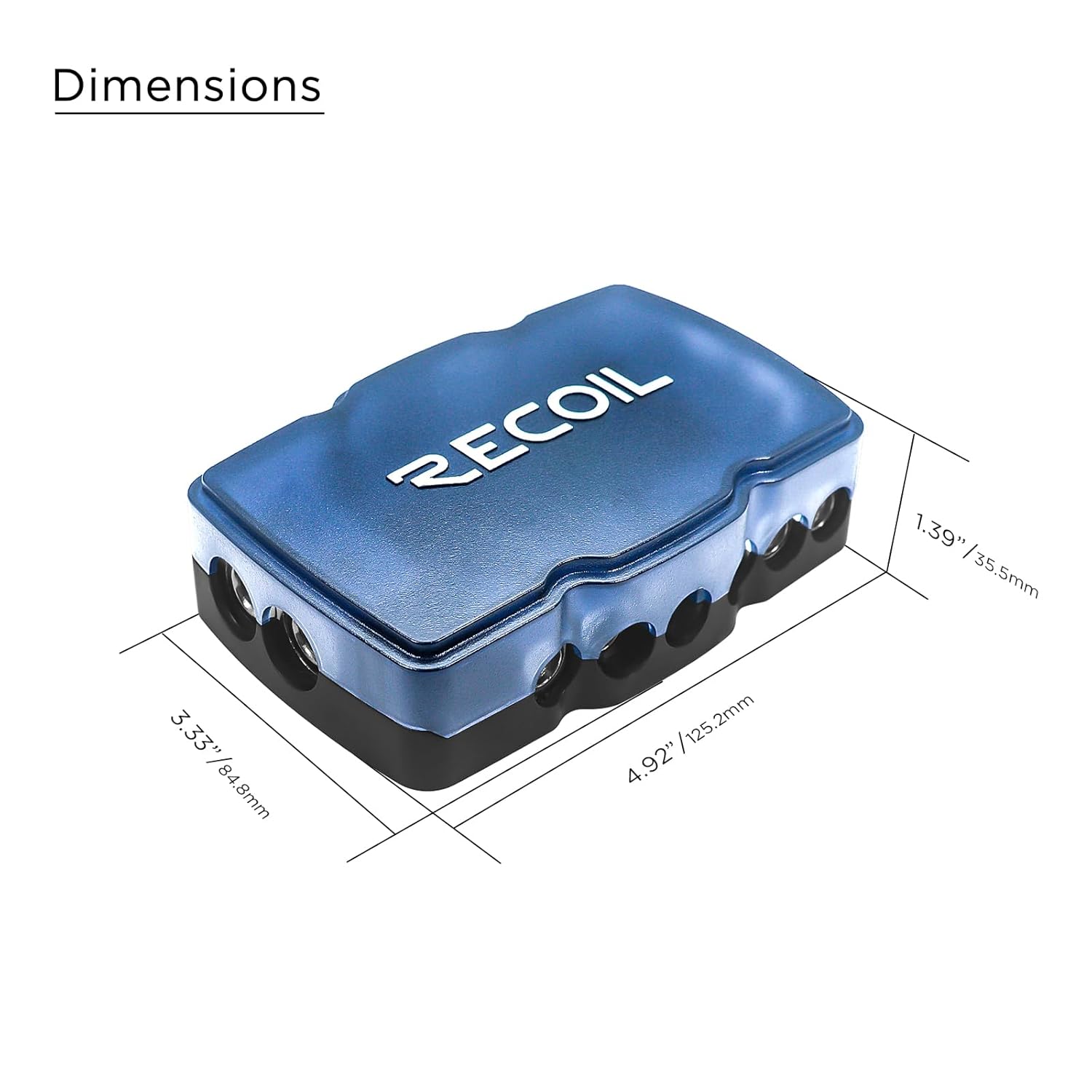 Recoil MPG3 3-Way Mini-ANL Fused Distribution Block with Ground Block, Each Positive and Negative Block with Two 0/2/4 Gauge Inputs & Three 4/8 Gauge Outputs, Fused Distribution Block with 9pcs Fuses