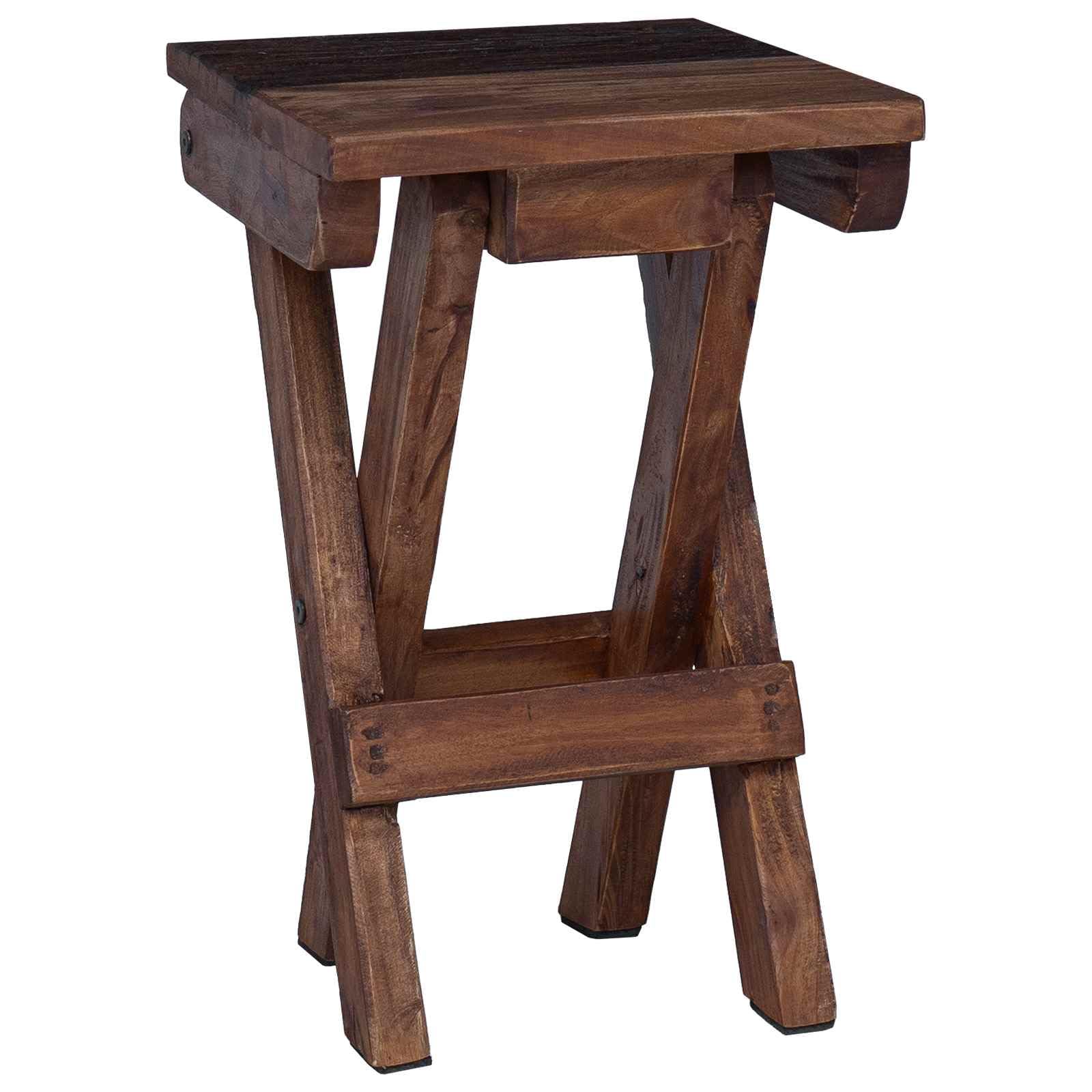 Taboret rybaka z litego drewna, 30 x 30 x 48 cm, taboret do siedzenia z naturalnym brązowym odcieniem i olejowaną powierzchnią, stabilny taboret ogrodowy do aktywności na świeżym powietrzu