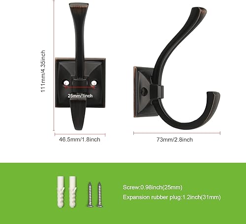 Miniatura 10 de TUNNY Paquete de 5 ganchos para colgar en la pared de diseño antiguo, ganchos negros mate para toallas, para armario de zapatos, armario, baño,