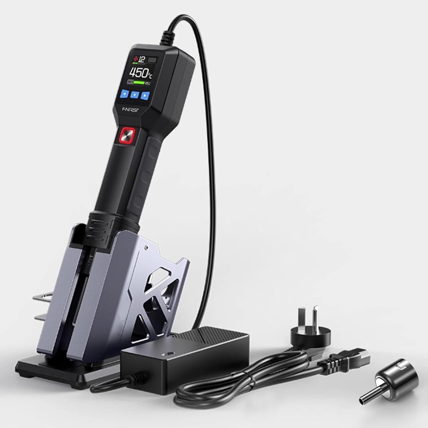 Gorąca stacja rozlutowywania, mini inteligentny pistolet do lutowania z ekranem LCD 1,54 cala, regulowana temperatura i prędkość wiatru, do lutowania i naprawy DIY