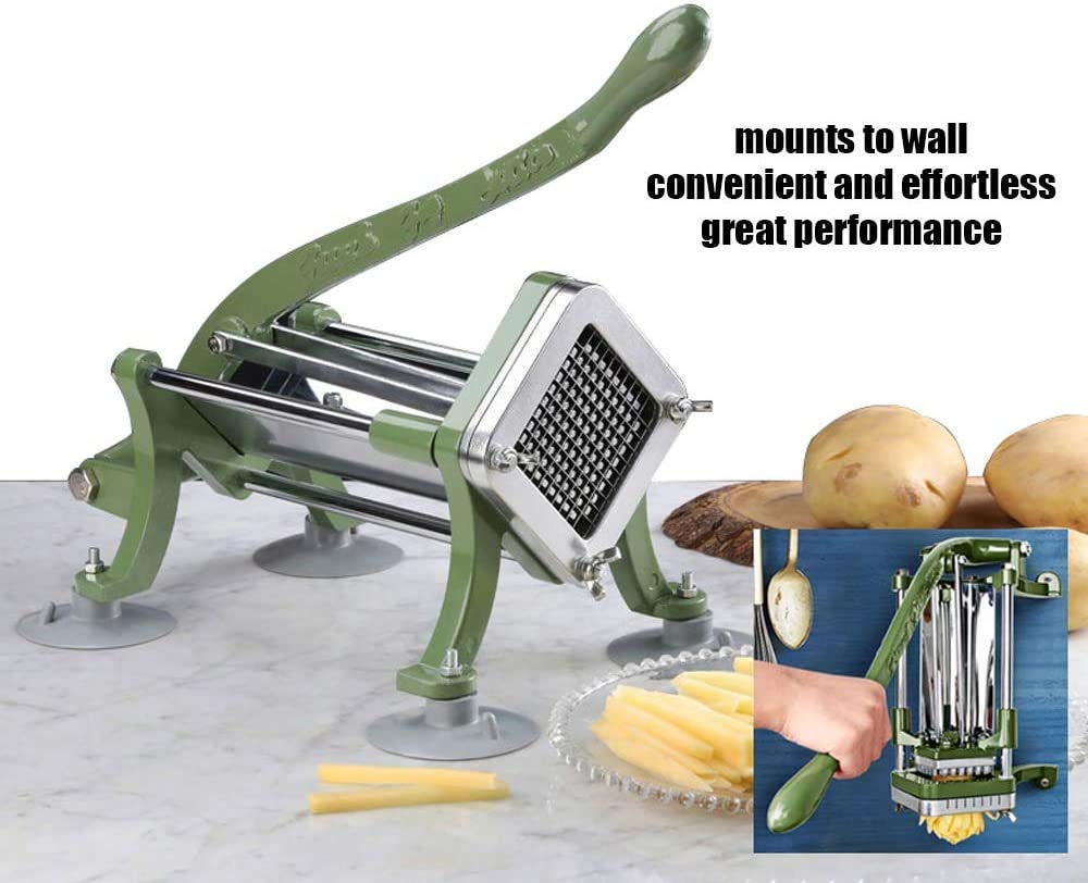 Hochleistungs-Fransen-Fritten-Schneider, 1/4 Zoll-Edelstahl-Klinge, Guss-Aluminium-Gemüse-Slicer mit Saugfüssen für Küchentheke, Uniform Chopper für Kartoffeln Karotten