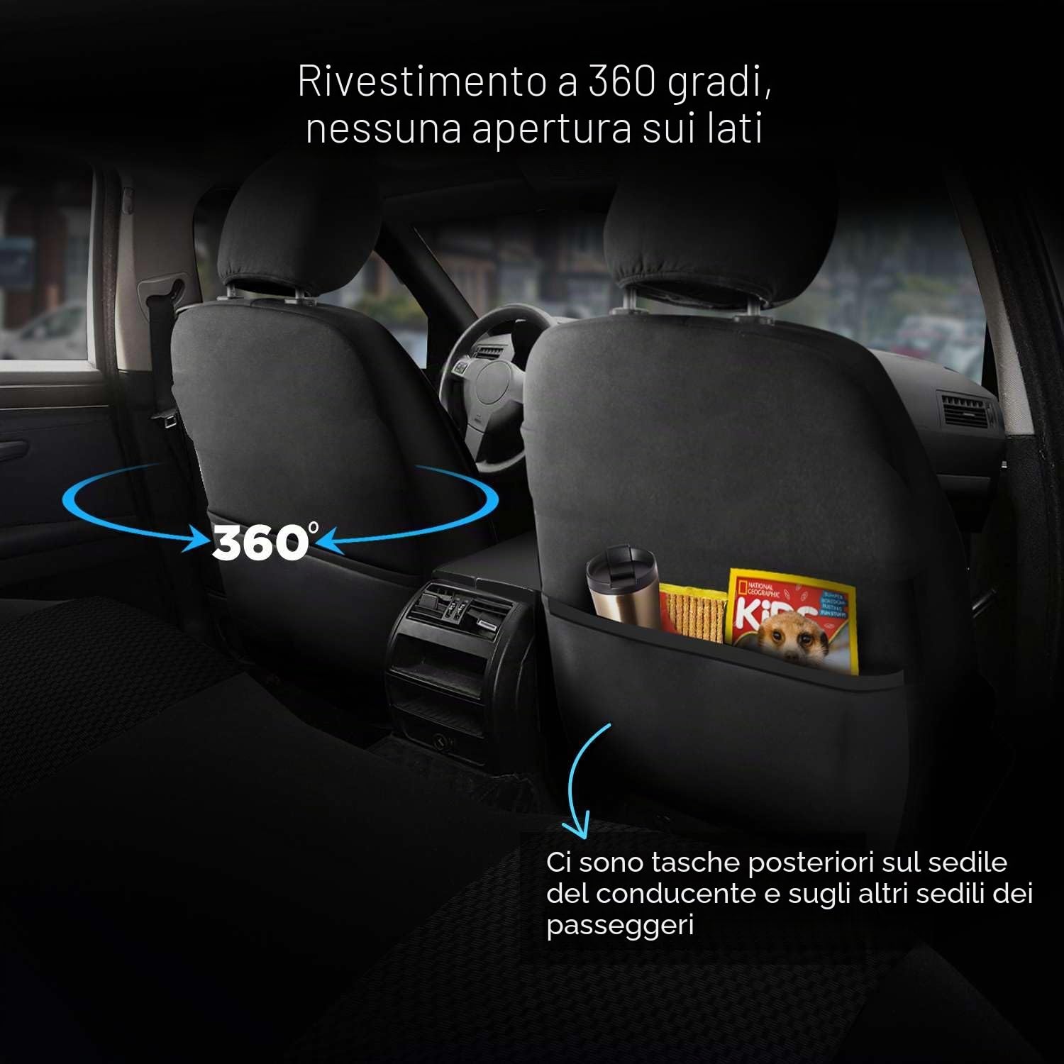 Coprisedili universali per auto e SUV - Coprisedili anteriori premium per auto realizzati in tessuto intrecciato, Nero/Rosso, Coprisedile compatibile con airbag, Coprisedile per auto