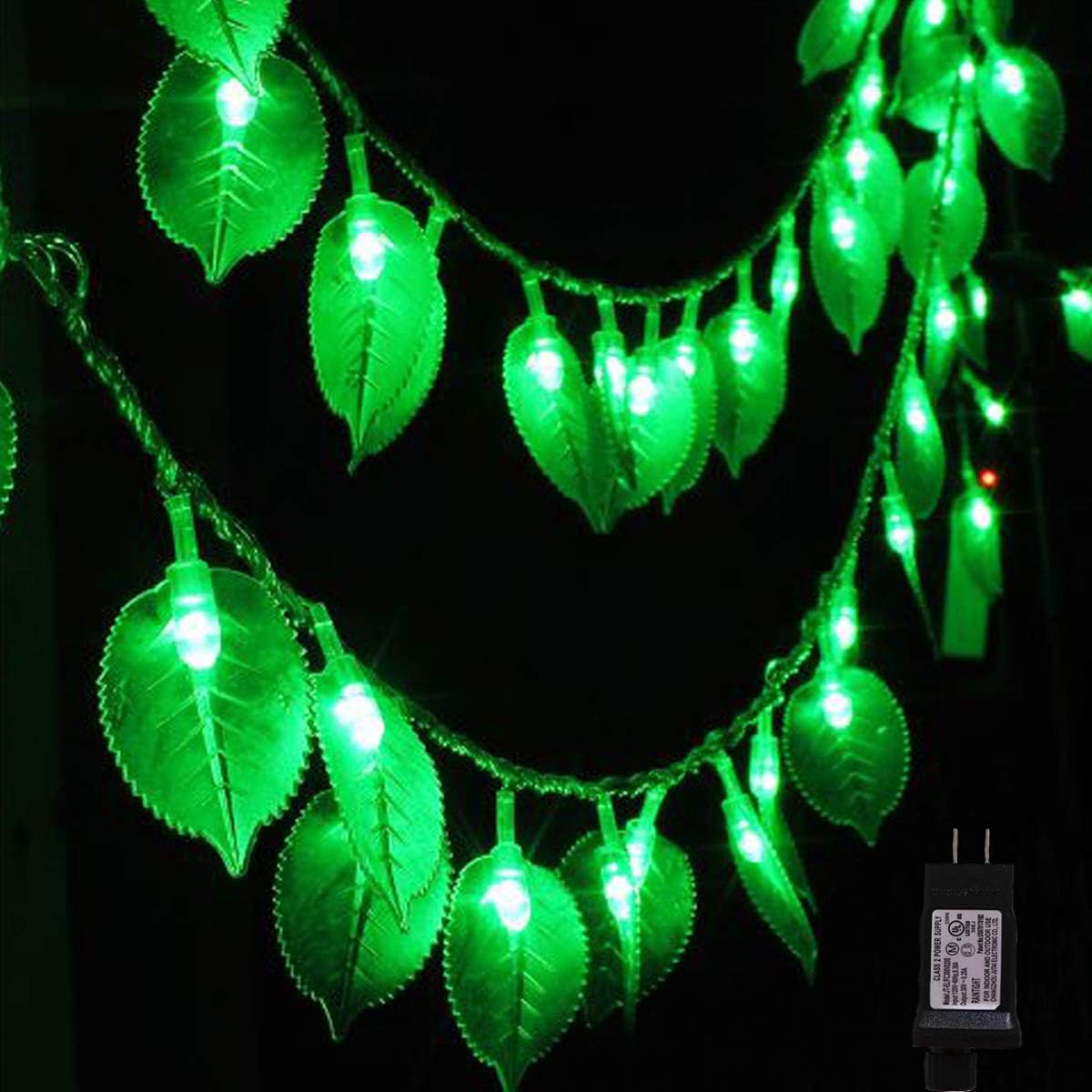 Plug in Green Leaf String Lights, 66ft 200 LED Leaf String Lights 8 Modes Fairy Lights for Christmas Bedroom and Decoration Courtyard Park Lighting