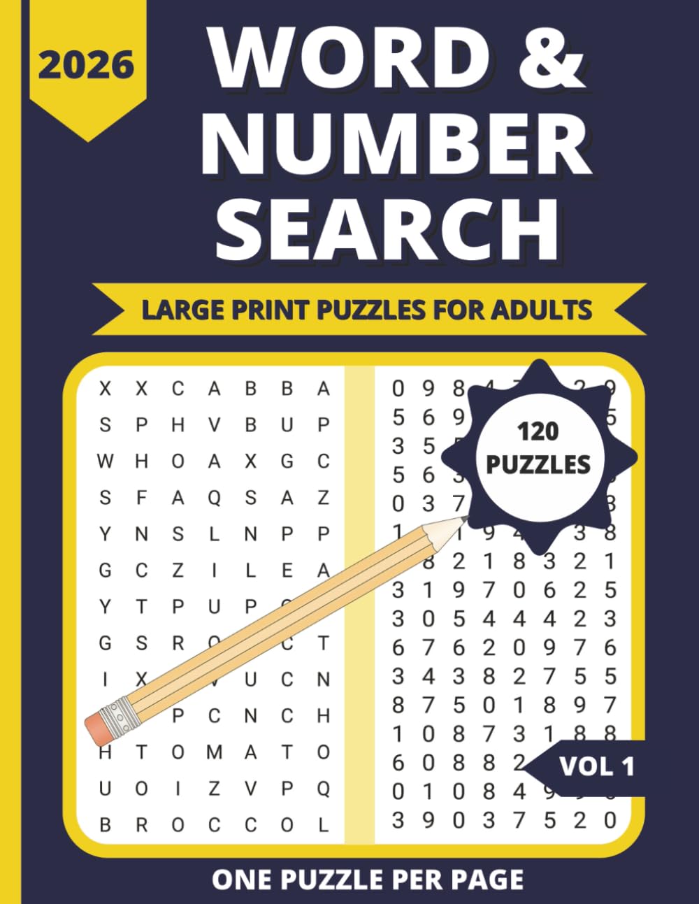 Large Print Word Search & Number Search: 120 Easy Puzzles for Adults & Seniors | 60 Word Searches + 60 Number Searches