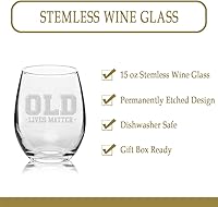 Vista 4 de Veracco Old Lives Matter - Regalo divertido de cumpleaños, regalos de despedida de soltero, copa de vino sin tallo (transparente, vidrio)