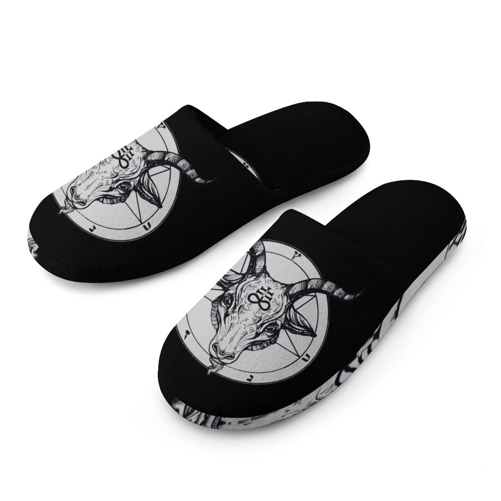 Baphomet Satanic Goat Head Men's Cotton Slippers Washable Slip-on Warm House Shoses with Rubber Sole 45-46_?11-12?