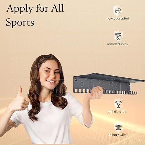 Miniatura 7 de Percha de medallas de metal, estante antideslizante para trofeos con 20 ganchos, montaje en pared, resistente, no doblado, soporta 22-33 libras,