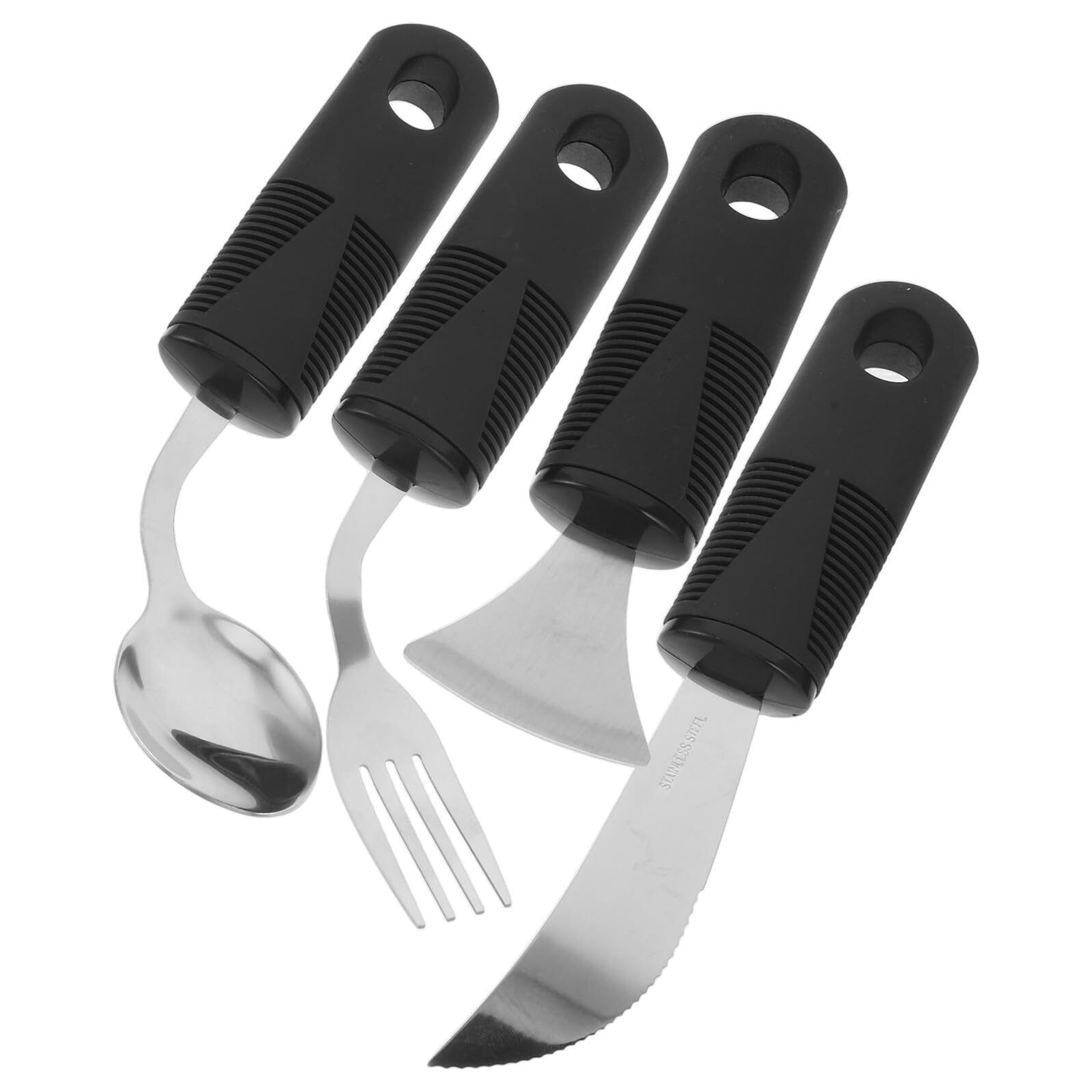 Posate Adattive in Acciaio Inox con Impugnatura in Gomma | Piega Ergonomica, Anti-vibrazione, per Utenti che Necessitano di Assistenza Alimentare