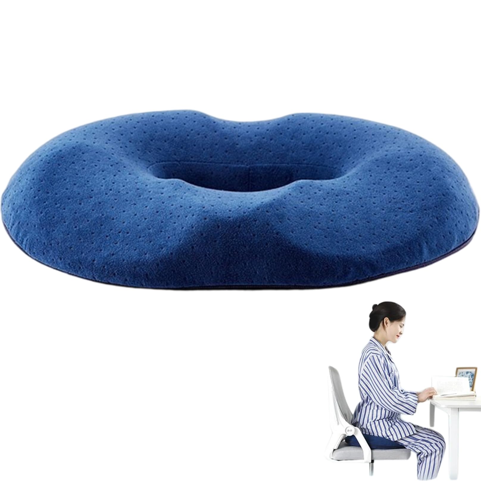 NASSMOSSE Hemorrhoid Donut Pillow, Memory Foam Slow Rebound Hemorrhoid Pillows for Sitting Anti-Slip & Thickened with Pressure Relief Hole & Slope Design Blue