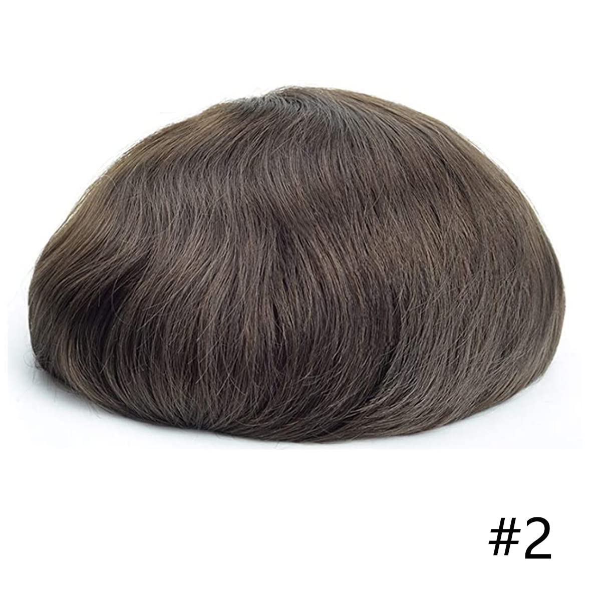Mono Silk Base NPU Around Remy Human Hair Wig Men's Wigs Toupee Hair Replacement Mens Hair Systems Hair Pieces (2# Dark Brown ( Straight Hair ?,7 x 9 inch)