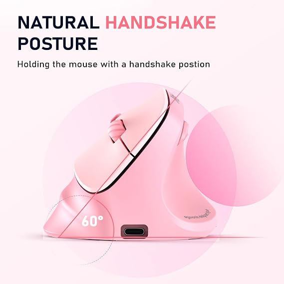 MEETION Ergonomik fare, kablosuz dikey fare RGB arkadan aydınlatmalı şarj edilebilir fare, Bluetooth (5.2 + 3.0) USB-A Tip-c adaptörlü 4 ayarlanabilir DPI uyumlu Mac/Windows/Andriod/PC/Tablet/iPad