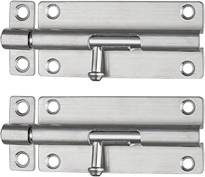 JQK 4 Inch Barrel Bolt Latch, 304 Stainless Steel Slide Bolt Latch, Thicken 1.7mm Plate Door Lock, Brushed 2 Pack, HBB140-BN-P2