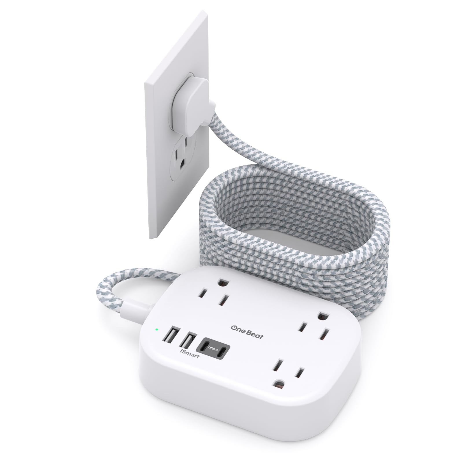 One Beat Cruise Ship Essentials,Travel Power Strip with USB C,Flat Plug Extension Cord with 3 Outlets 4 USB Ports(2 USB C),15 ft Desk Wall Outlet Extender,Non Surge Protector for Cruise,Dorm Room,ETL
