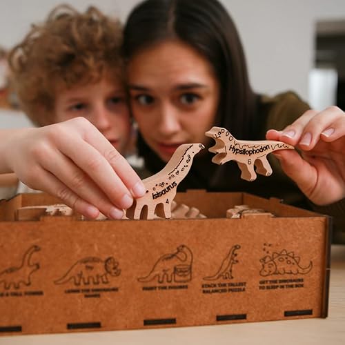 Miniatura 6 de Dinosaurios de madera 42 bloques de equilibrio juguetes apilables de madera para niños de 3 años en adelante regalo educativo para niños bloques de