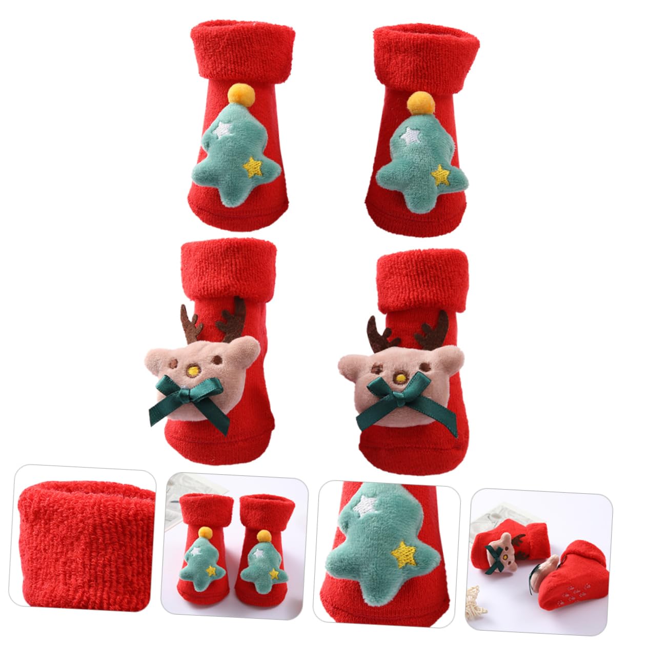 MAGICLULU 6 Paia di Pantofole A Calzino per Bambini Scarpe Natalizie per Bambini Stivaletti in Pile Comodi per Calze Natalizie Ciondolo in Cotone Autunno E Inverno Rosso Neonato
