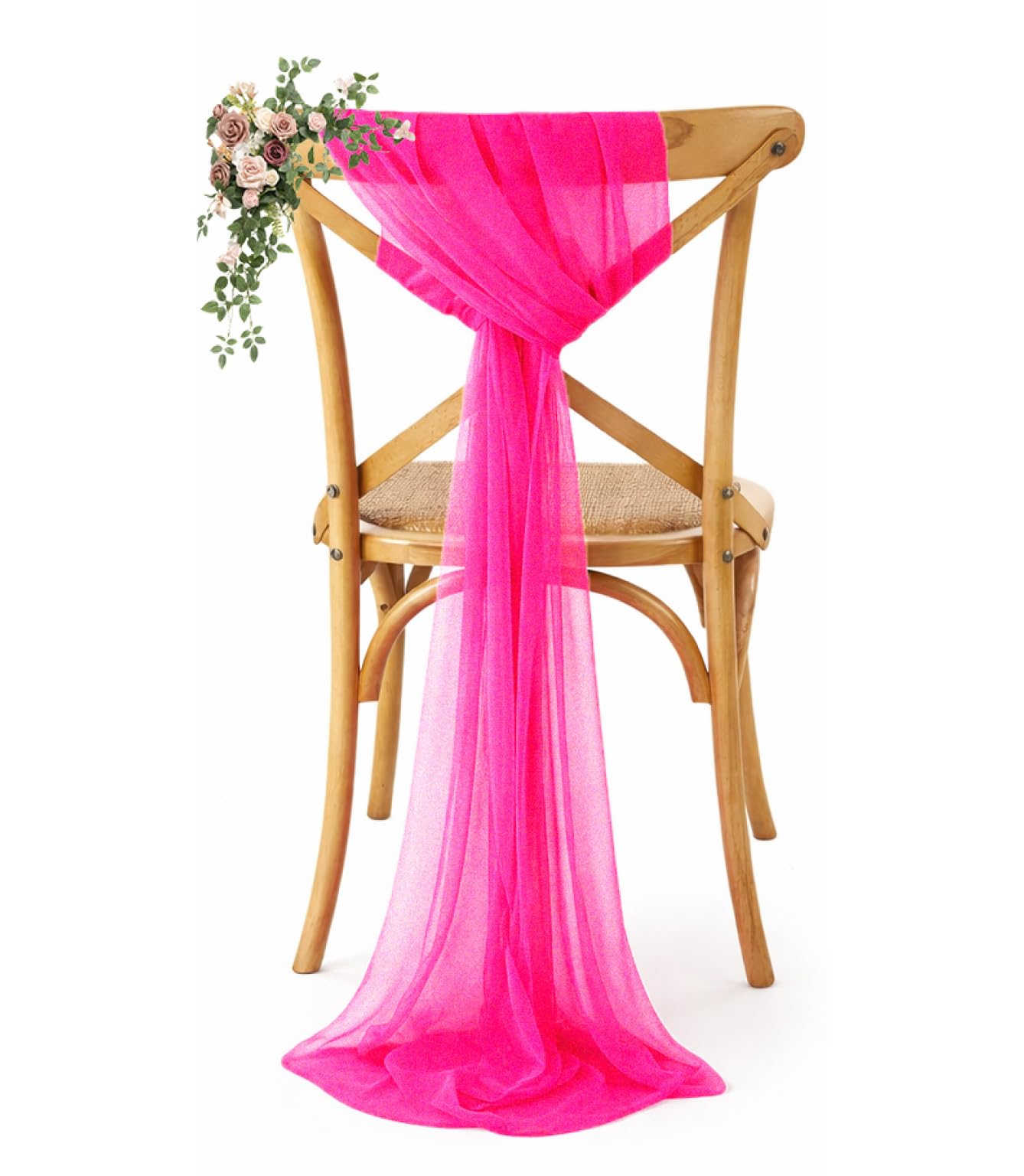 VDS Pack of 250, Hot Pink, Sheer Chiffon Chair Sashes Bows Chair Cover Back Tie Ribbon for Wedding Birthday Baby Shower Engagement Ceremony Event Party Banquet Restaurant Dining Chair Decoration