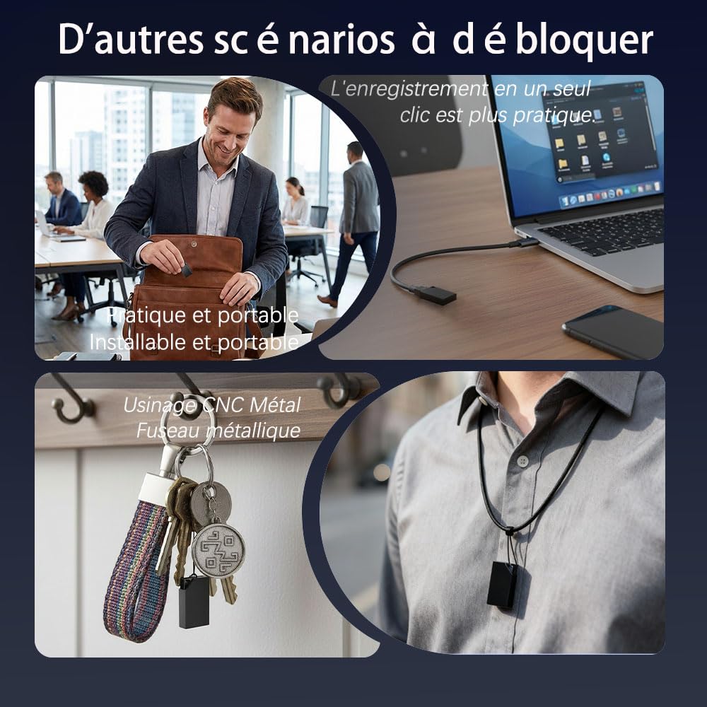 Enregistreur Vocal Espion, Discret avec 64 Go de Mémoire | Rechargeable par USB Micro Espion Ecoute a Distance, Mini Dictaphone, Enregistreur Vocal Numérique Espion(3*2*0.6)