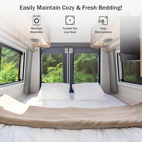 Miniatura 8 de Juego de sábanas de microfibra para caravanas, 48 x 75 34, litera matrimonial color blanco sólido, sábanas de cama para caravanas, caravanas y