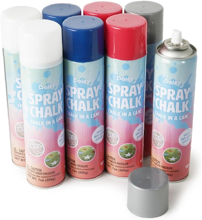 8-Pack Spray Chalk, 7 oz Each - Red, White, Blue, and Silver Colors – Patriotic American Flag Outdoor Chalk for Sidewalk, Pavement, & Grass – Fun Washable Art for Kids, Celebrations, and Events
