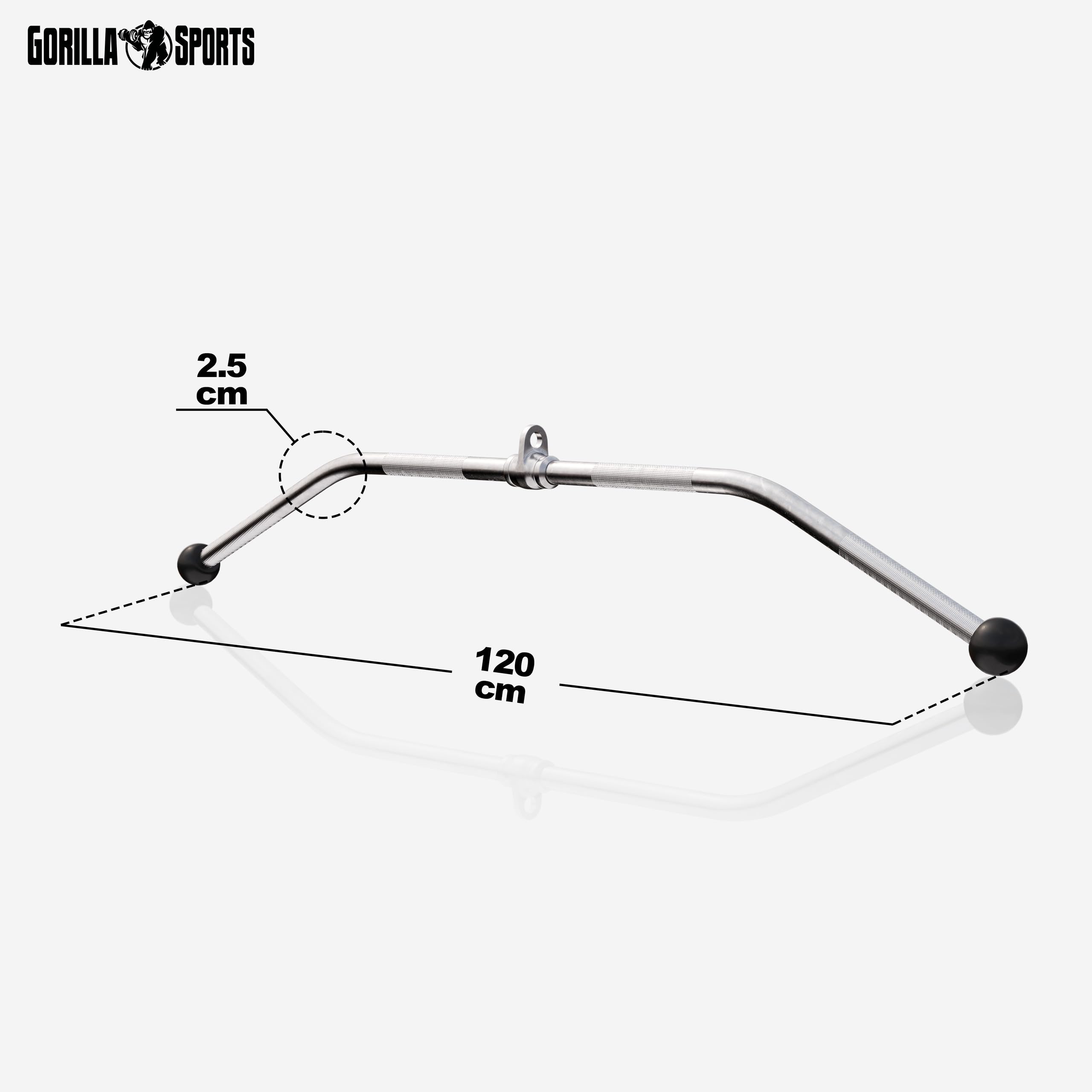 GORILLA SPORTS® Barra de Poleas Gimnasio - Articulación Giratoria, 120cm, Antideslizante - Agarre Gym, Agarres Poleas Gym, Barra Polea, Barra de Polea para Espalda, Agarre Jalon, Máquina LAT