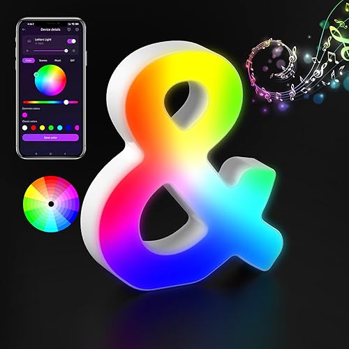 nencoo Letras de luces LED de marquesina con control de aplicación, letras iluminadas, sincronización de música, luz nocturna que cambia de color,